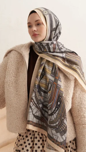 Retro Grid Yün İpek Şal