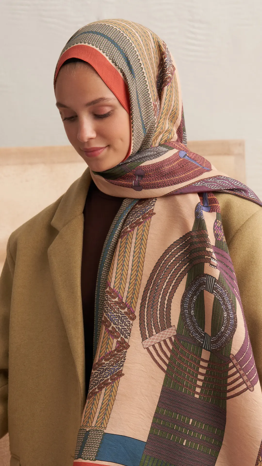 2506 SOFT MERCAN- 4 Sara Desenli Yün İpek Şal - Görsel 1