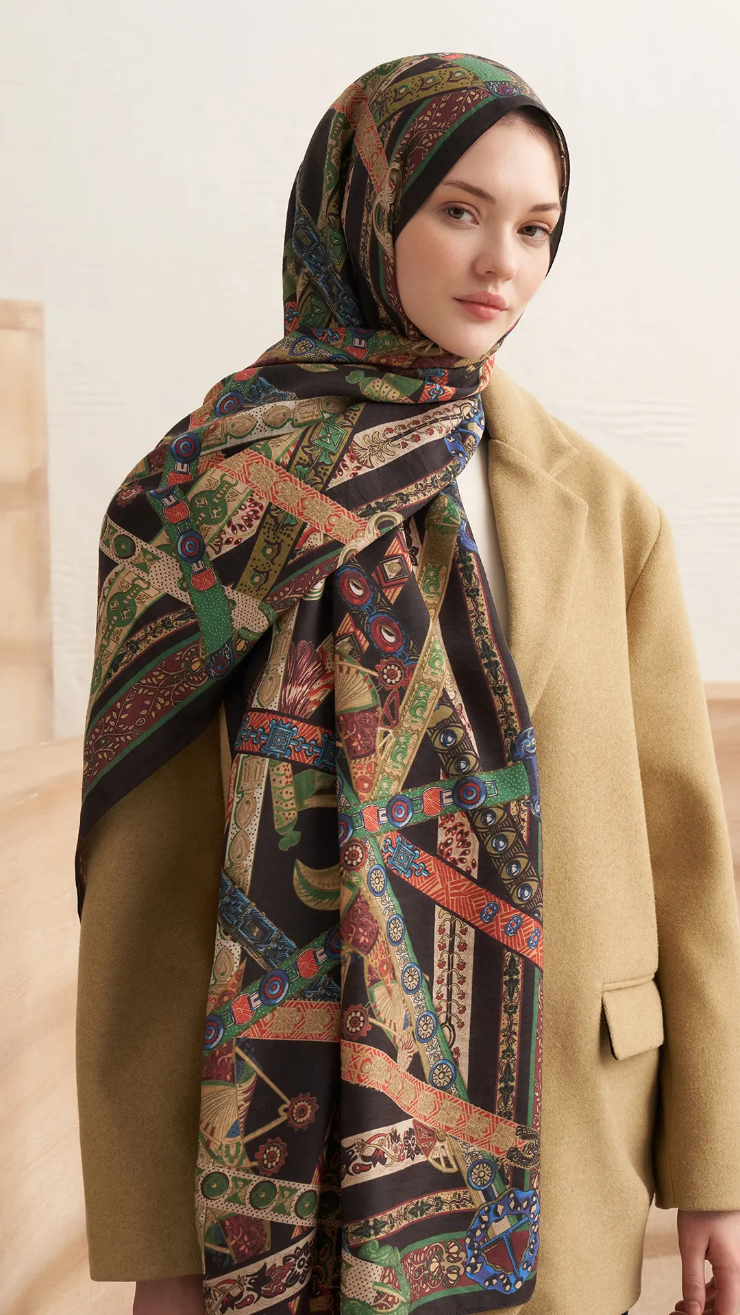 2508 HAKİ- Endülüs Yün İpek Şal - Görsel 1