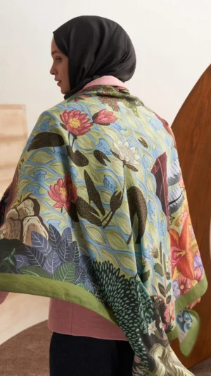 Manolya Bahçesi Yün İpek Omuz Şal